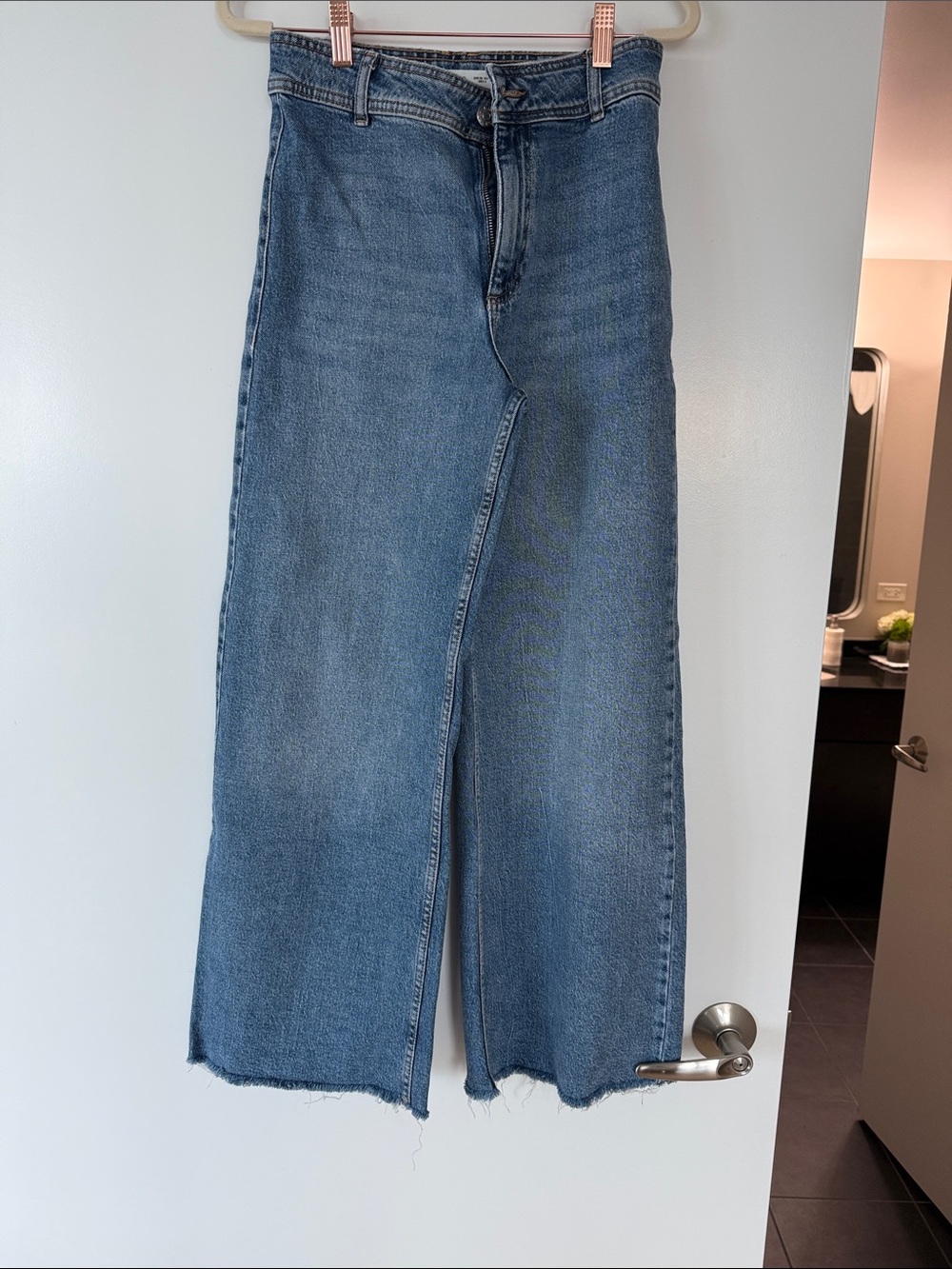 Mango Medium Blue High-Rise Wide-Leg Jeans